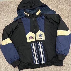 Vintage Dallas Cowboys Puffer Jacket Reversible Pro Player‎ Men XL Hooded 90s